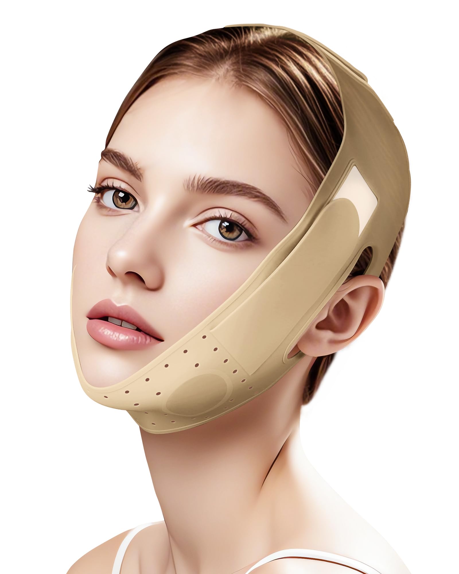 Photo 1 of Reusable V Line Silicone Face Strap, Soft Silicone Chin Strap for Women 23-27 Inches (Skin yellow)