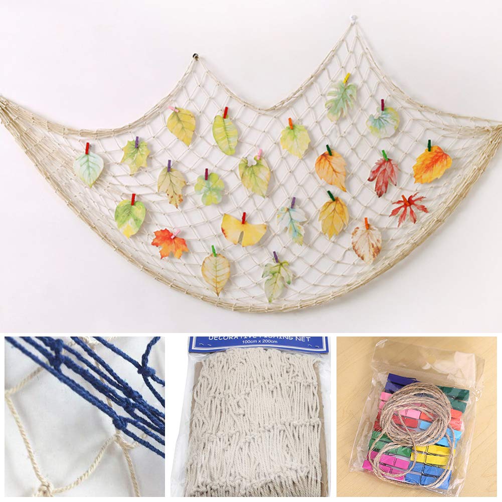 Beige Dsaren Red de Pesca Decoración de la Pared 200x100cm Organizador