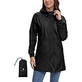 SaphiRose Women's Lightweight Long Rain Jacket Packable Raincoat Hooded Outdoor Trench Coats