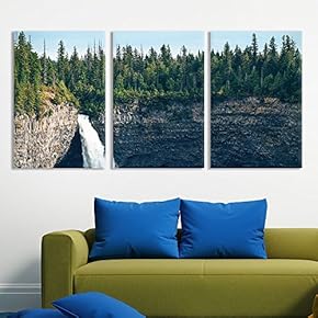 3 Panel Canvas Wall Art - Landscape Waterfall on The Cliff in The Forest - Giclee Print Gallery Wrap Modern Home Art Ready to Hang - 16"x24" x 3 Panels