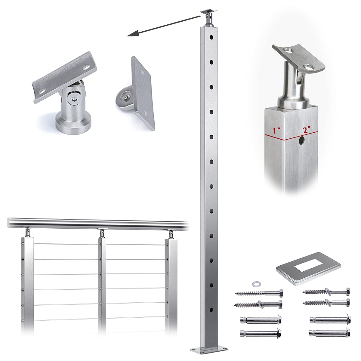 Buy Muzata Cable Railing Post Intermediate Post Stabilizer 42"x1"x2