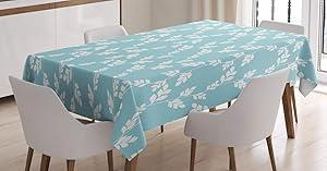 Ambesonne Rustic Tablecloth, Rural Meadow Field Yard Wildflowers Farmhouse Style Cottage Countryside Garden, Rectangular Table Cover for Dining Room Kitchen Decor, 52" X 70", Blue White