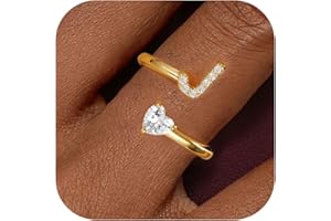 Treasure Bender Initial Gold Rings for Girls Women - Dainty 14K Gold Plated Adjustable Letter A-Z Rings Teen Girls Gifts Trendy Stuff Heart CZ Initial Ring Teens Birthday Gift for Girls Non Tarnish