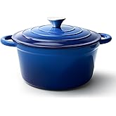 6 Quart Dutch Oven Pot with Lid, Non Stick Enameled Cast Iron Dutch Oven for Bread Baking, Heavy-Duty, Oven Safe Ceramic Cookware Up to 500°F for Baking, Braising, Stews, Roasting, Blue
