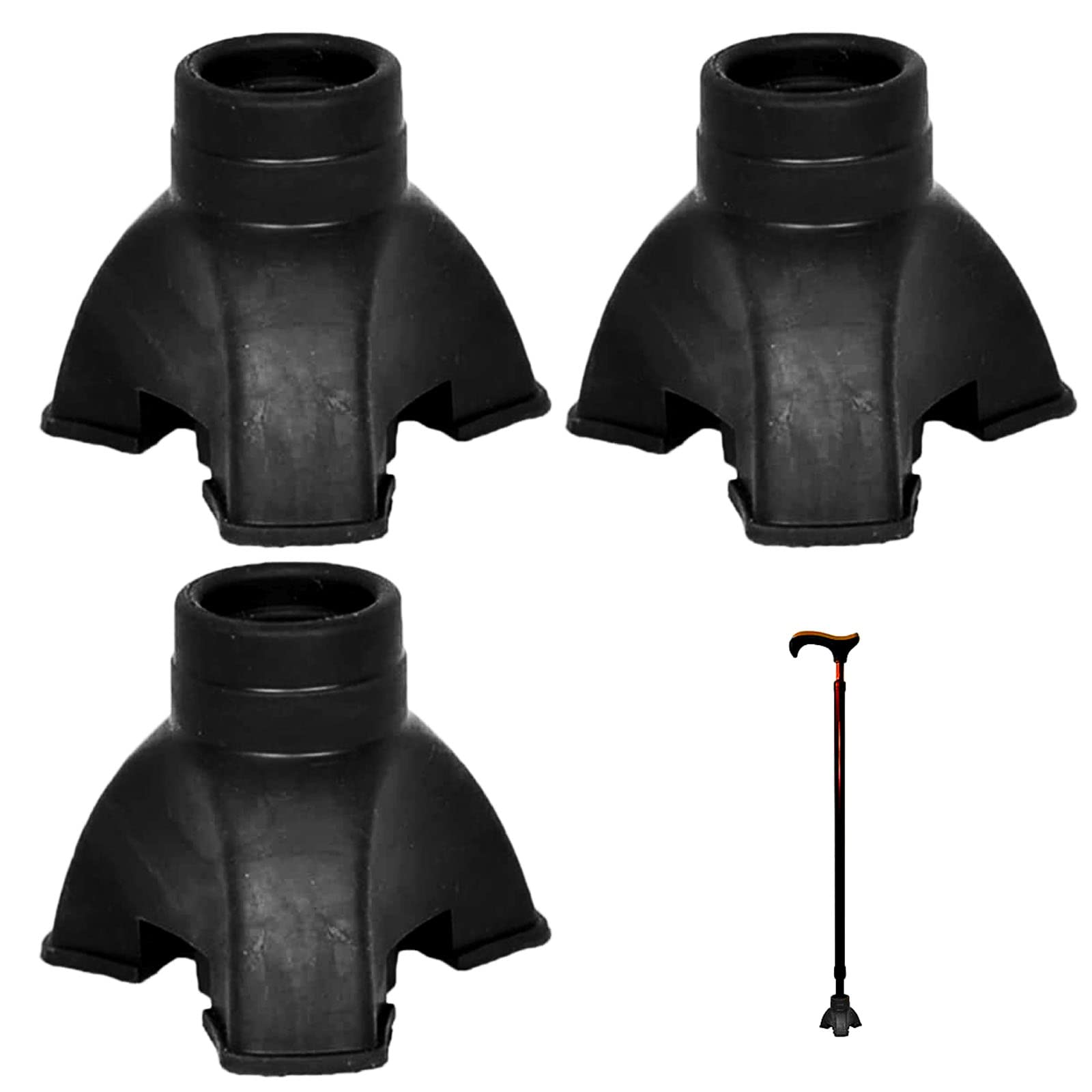 Qixuer 3-Piece Rubber Walking Stick Ferrule - Tri-Legged Support Crutch Pad for Heavy-Duty Climbing with Tripod Base - Outdoor Hiking and Camping