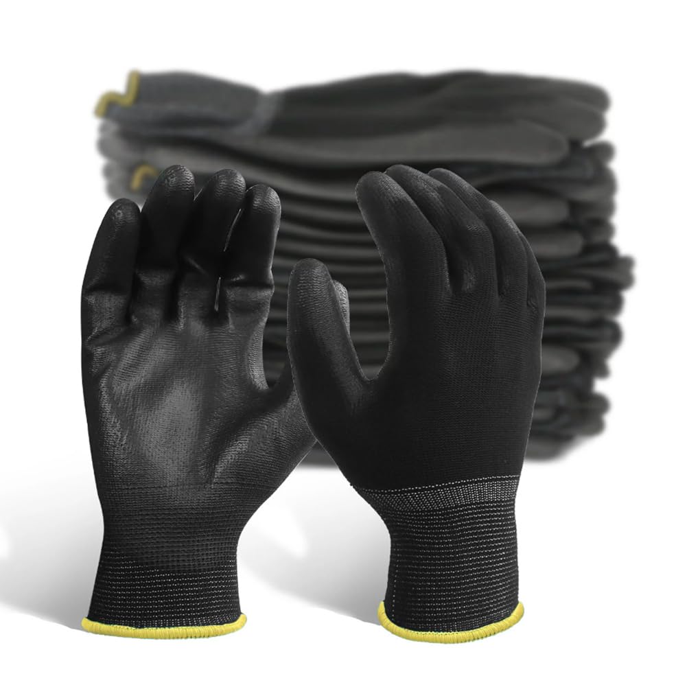 Photo 1 of 10 Pairs PU Coated Knit Work Gloves, Breathable Nylon Safety Gloves for Handling, Gardening, Construction, Yard, Farm Use (S)