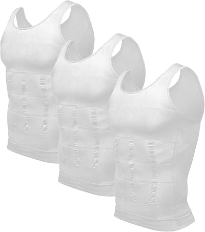 Odoland Compression Vest Men 3 Pack Slimming Shirt White XL Pack