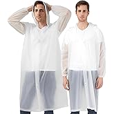 AIDEGER Rain Ponchos Raincoats for Adults, 2 Pcs Reusable Rain Jacket Coats with Hoods and Sleeves for Men Women (White)