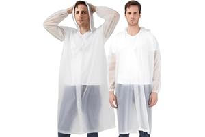 AIDEGER EVA Rain Ponchos for Adults/Kids, 2 Pack Reusable Raincoats with Hoods and Sleeves Lightweight Rain Jacket (Adult-Whi