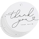 120 Pack Thank You Gift Tags, 2.5" x 2.5" Round Pre-Punched Hole Hanging Bag Tag for Party Favors (Ribbon/Twine String is NOT