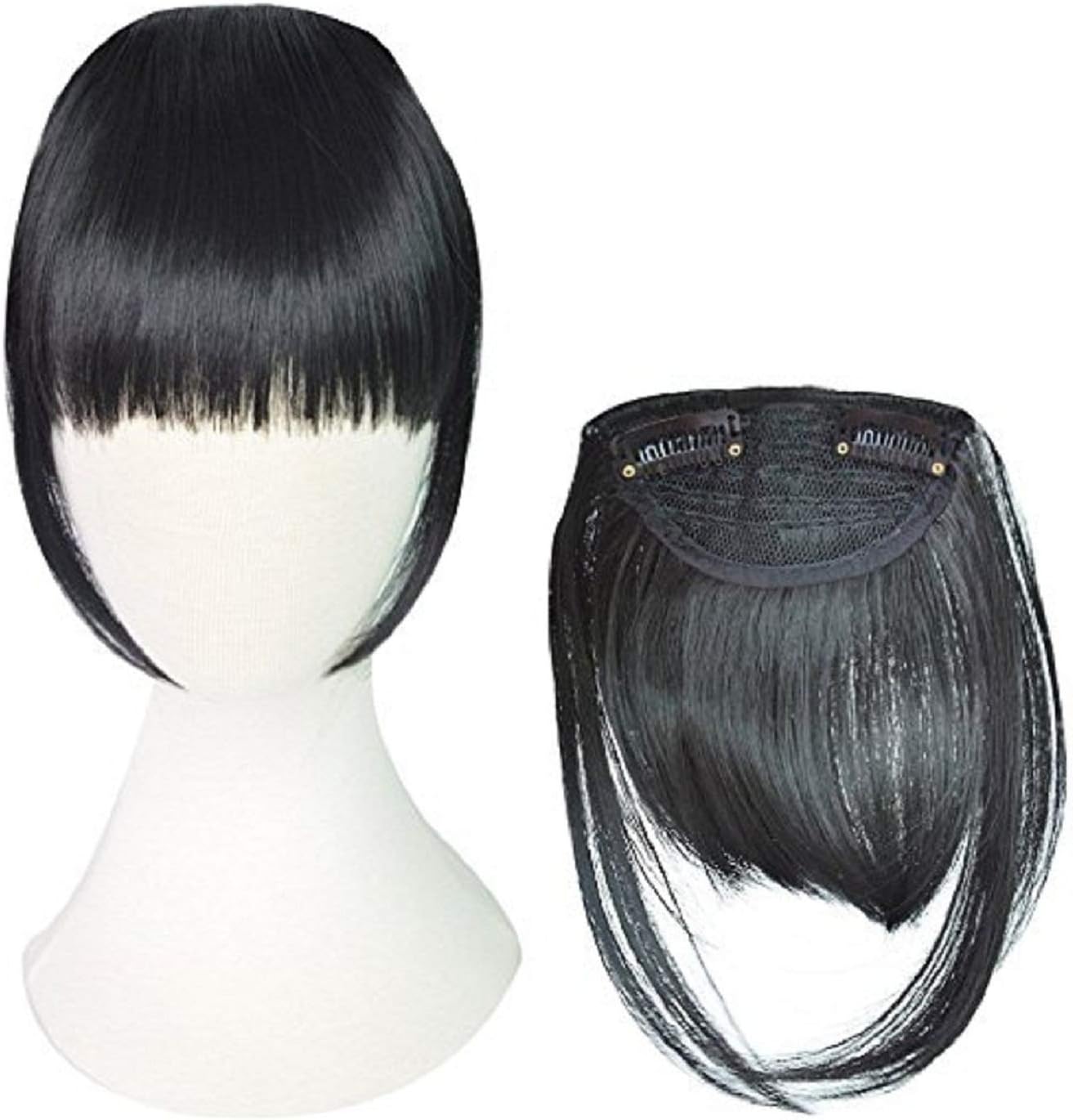 PEMA 2 Clips Hair Fringes Extension For Women Feel Real Hairs (Black)