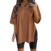 VNIRA Plus Size T Shirt for Women Oversized Cotton Short Sleeve Workout Top Loose Fit Side Split Casual Basic Tunic Top