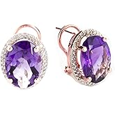 Galaxy Gold GG 10.56 CTW 14k Solid Rose Gold Oval Amethyst Diamond Earrings
