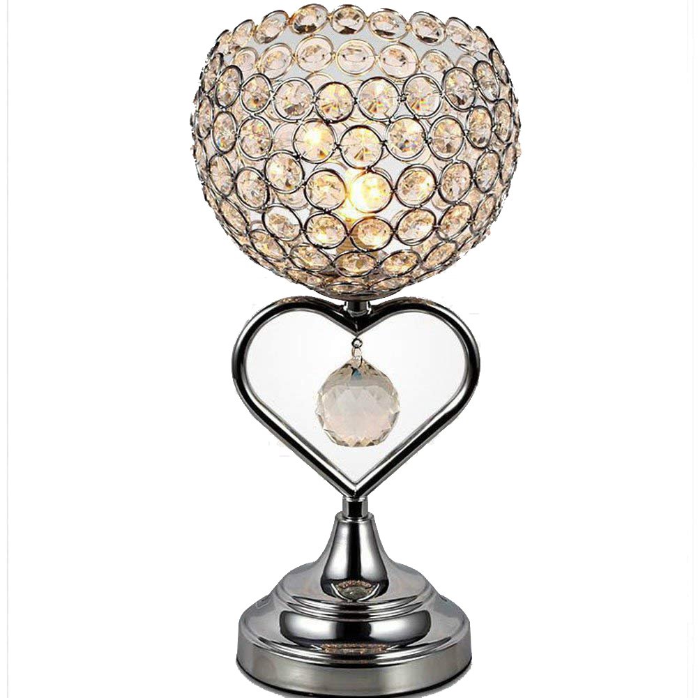 TRADE® Crystal Table Lamp Chrome Finish Metal Base Decorative Room Light with K9 Crystal Heart-Shaped Desk Lamp for Wedding Decoration Dining Table (Silver)