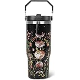 Rcvlauf 30 oz Goth Moon Tumbler with Handle Flip Straw Goth Flower Coffee Mug Leak Proof Insulated Cup Water Bottle Gifts for Witchy Lover