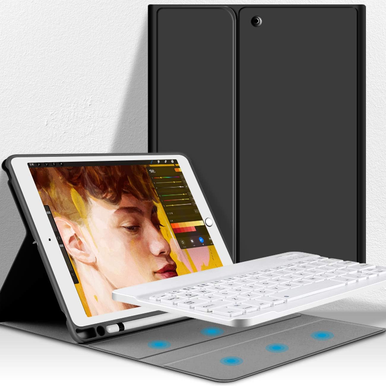 KenKe iPad Keyboard Case for iPad 2018 2017 - iPad Air 1 & Air 2 Cover with Pencil Holder with Bluetooth Wireless Detachable Keyboard 9.7 inch iPad 5th/6th Generation with Keyboard-(Black)