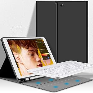 KenKe iPad Keyboard Case for iPad 2018 2017 - iPad Air 1 & Air 2 Cover with Pencil Holder with Bluetooth Wireless Detachable Keyboard 9.7 inch iPad 5th/6th Generation with Keyboard-(Black)