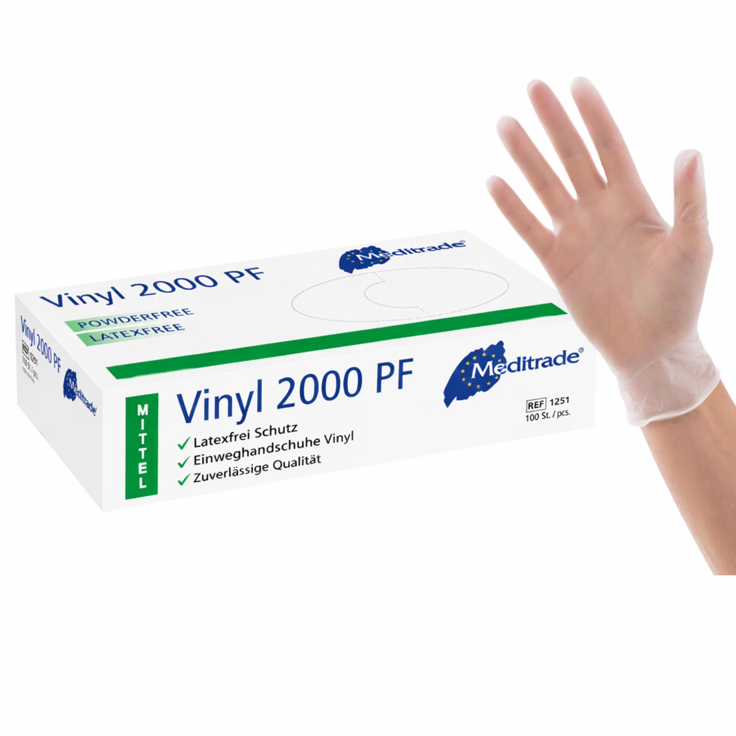 Examination Gloves - Medium, Powderless, Hypoallergenic, Heavy Duty, Latex Free, Long Cuff, Ambidextrous, Disposable, for Any Sector, Bulk Buy (Clear) (Medium) - Meditrade Vinyl 2000 PF