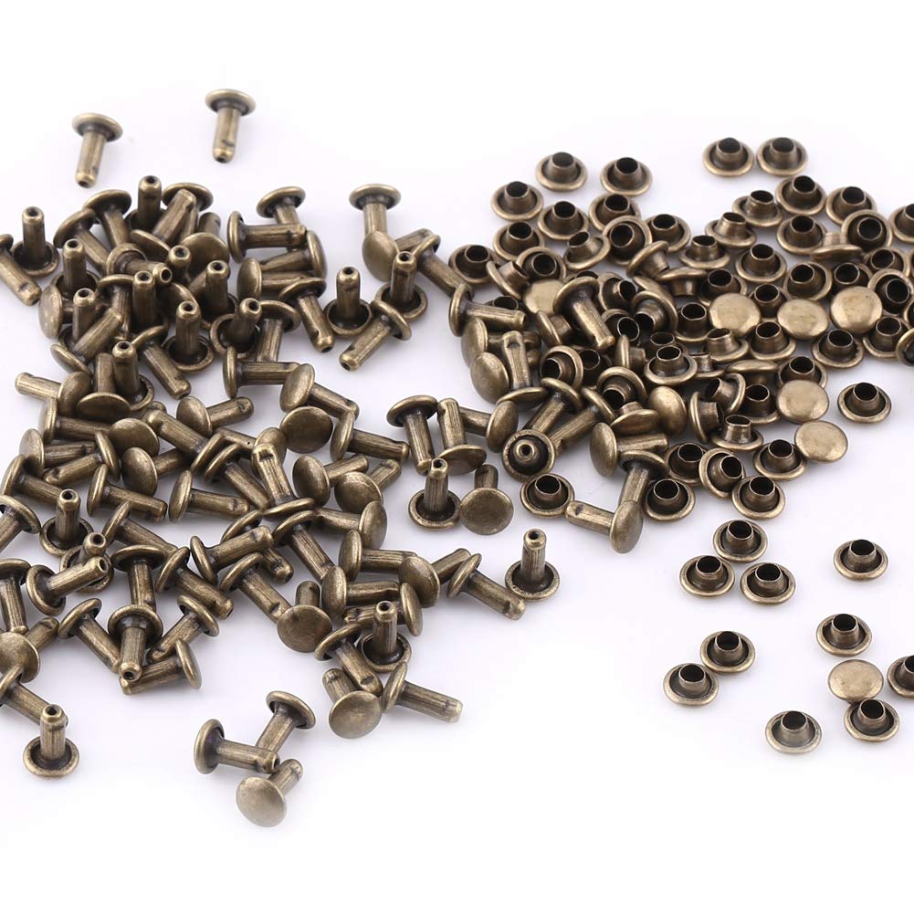 100pcs Leather Rivets Double Cap Rivet, 6mm x 8mm Double Cap Rivet Tubular Metal Leather Craft Repairs Studs Decoration.(Bronze)