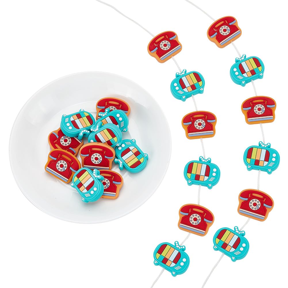 GOMAKERER 16 Pcs 2 Styles Silicone Focal Beads, TV & Phone Shaped, Mixed Color, Rectangular & Oblong, Craft Bead
