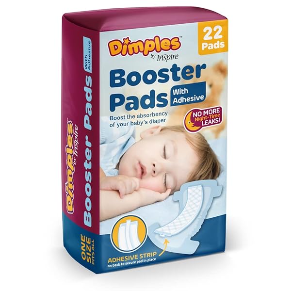 INSPIRE DIMPLES BOOSTER PADS, BABY DIAPER DOUBLER WITH ADHESIVE FOR SECURE FIT | 1 SIZE FITS ALL DIAPERS | BOOSTS ABSORBENCY NO MORE LEAKS 22 COUNT