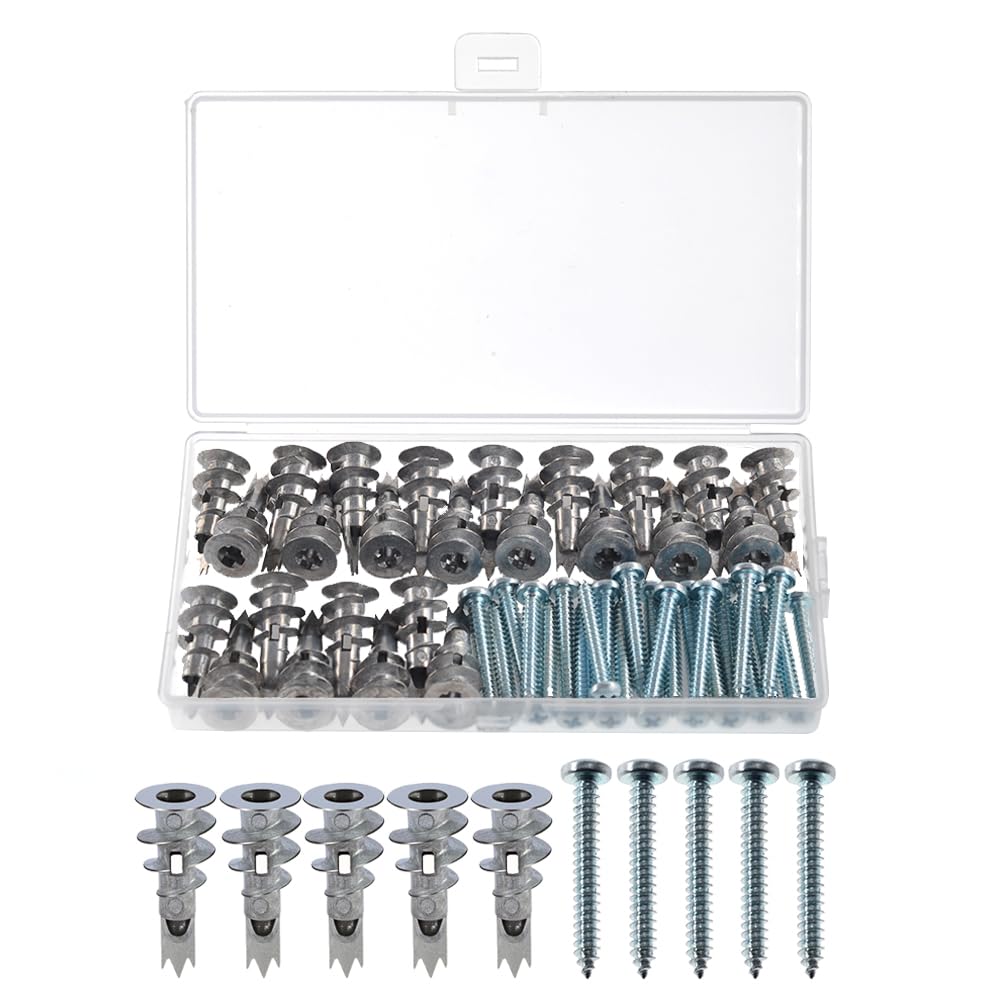 YIXISI 25 Screws & 25 Drywall Anchor, Heavy Duty Metal Self-Drilling Plasterboard Fixings with Screws, Zinc Raw Plugs Cavity Wall for Professional and Home Use