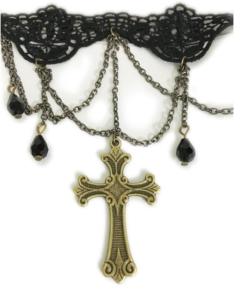 3GARDEN COS Gothic Lolita Bow Bells Velvet Ribbon Lace Necklace Choker: Jewelry