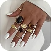 HUASAI Chunky Gold Rings Set for Women Brown and Gold Ring Dainty Gemstone Stackable Rings Statement Jewelry Trendy Gifts