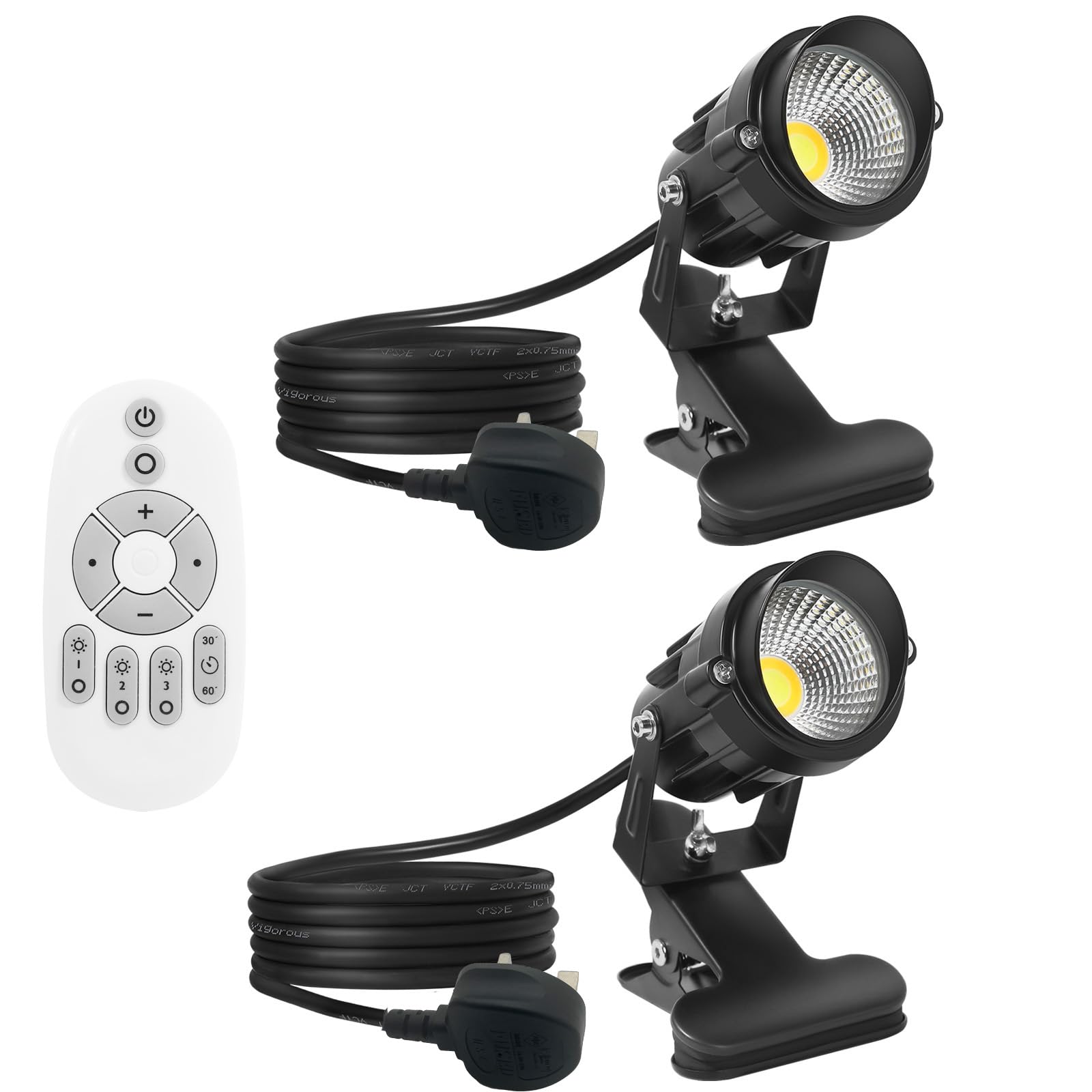 Monsing 7W LED Spotlight With 3 Color Temperatures, Clip, 2m Cable and Plug - Garden Light, IP65 Waterproof for Outdoor Yard Lawn