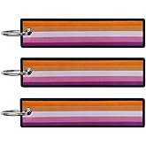 JAVD LGBT Les Sunset Lesbian Rainbow Pride Flag Keychain Tag with Key Ring - Keys, Cars, Motorcycles, Backpacks, Luggage and Gifts - EDC -3 Pack
