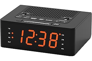 Alarm Clock for Bedroom with FM Radio, Dimmable LED Display, Sleep Timer, Adjustable Volume, Dual Alarm with ON/Off Button, B