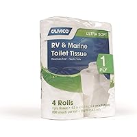 Camco RV Bathroom Toilet Tissue - 4 Rolls Sewer-Safe, Septic-Safe, Biodegradable 1-Ply Bath Tissue Designed for Trailer…