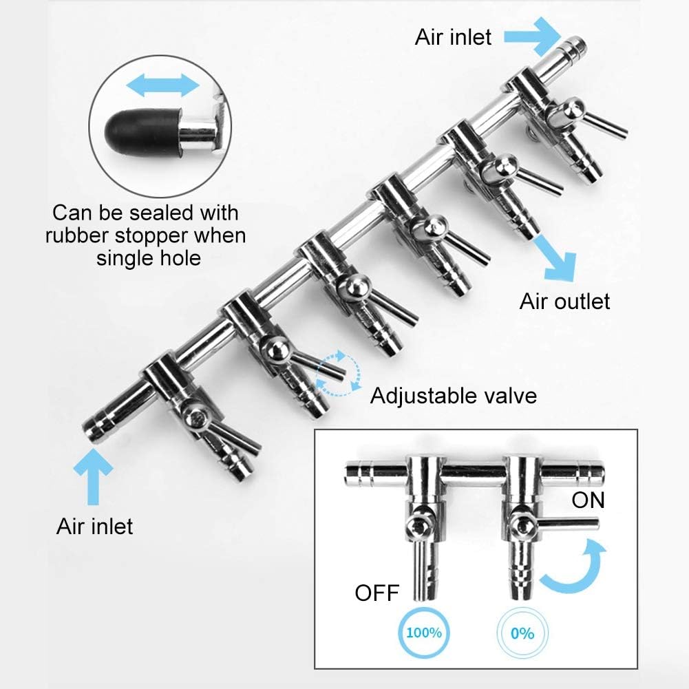 Aquarium Air Splitter Fish Tank Air Control Valve Stainless Steel Aquarium Oxygen Distributor Fish Tank Air Pump Accessories (6 Way) - Image 4