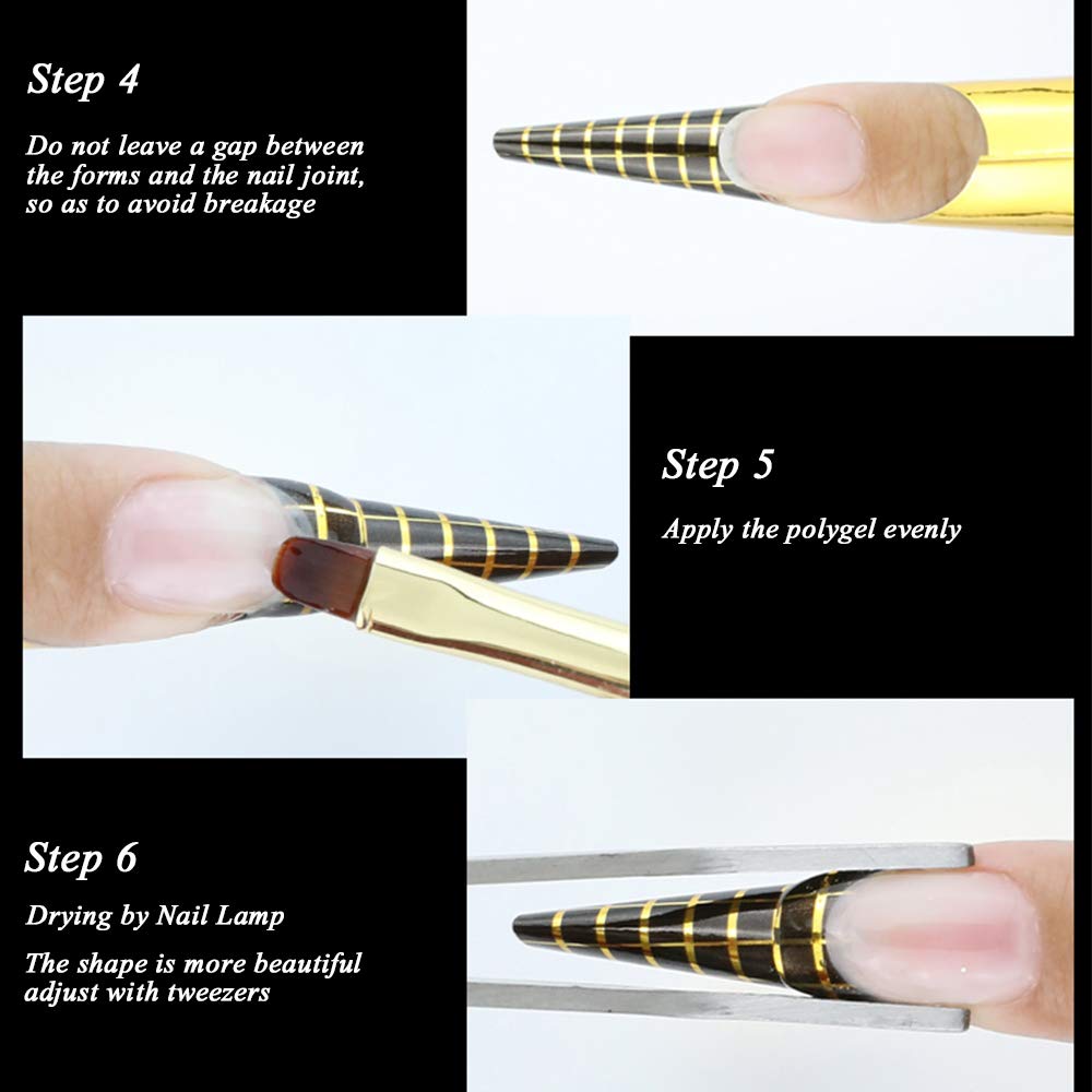 100 Pcs Nail Forms Polygel Nails Extension Forms for Acrylic Nails Self-adhesive Nail Tips Guide Stickers, Gel Nail Stickers Molds Builder Learning Curve Nail Art Equipment for Salon, Gold Horseshoe : Beauty