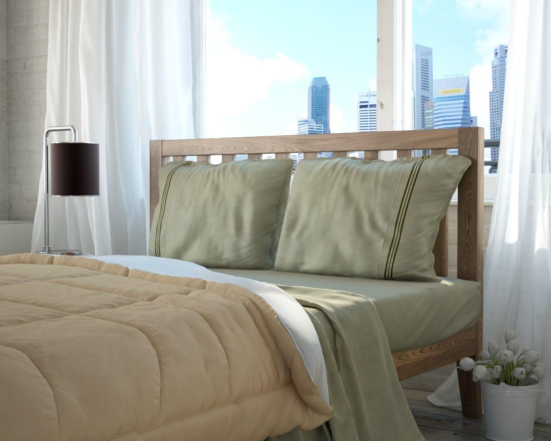 Setaluna Premier Soft & Silky 100% Satina Bed Sheet Set, RV-Short Queen, Sage Green