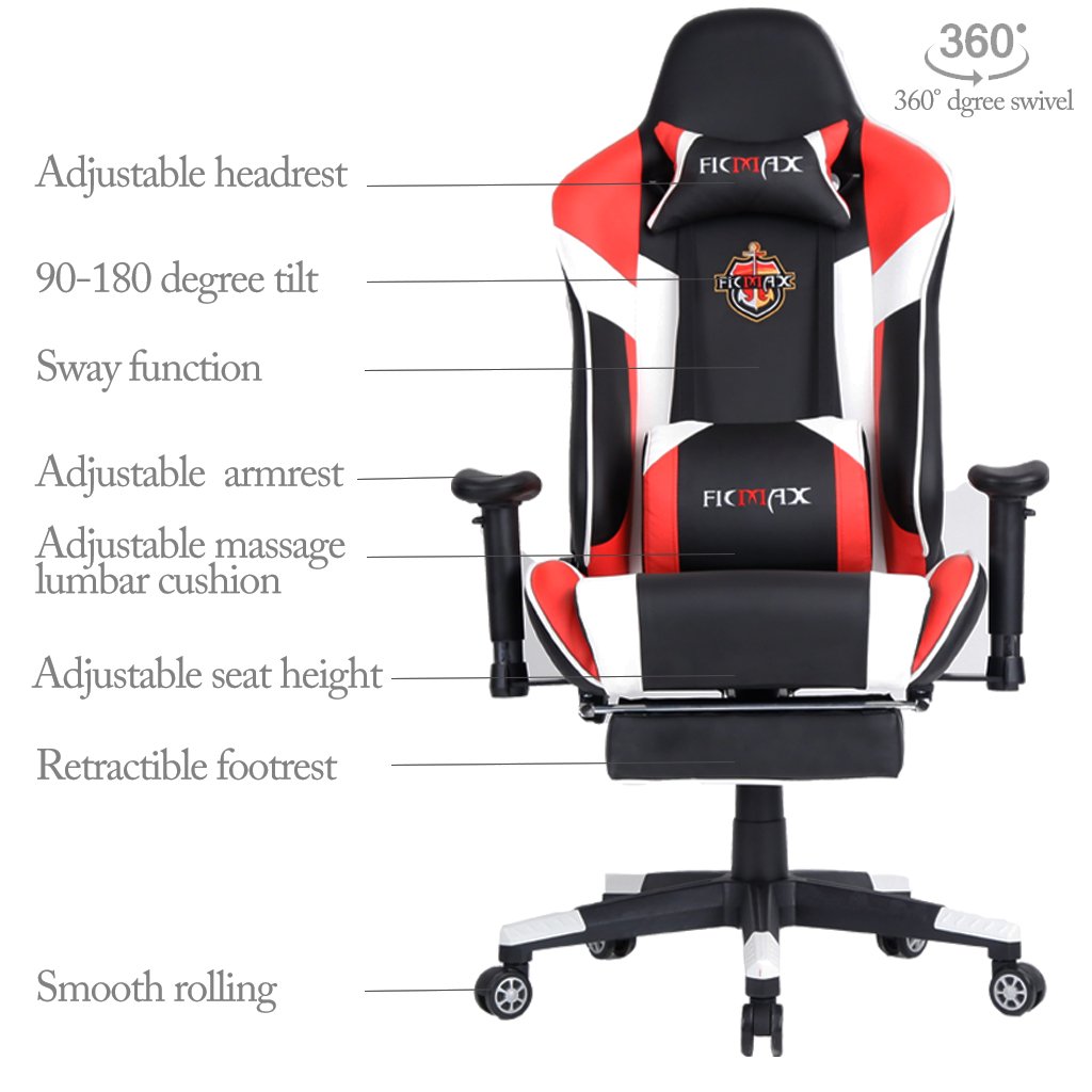 Ficmax Ergonomic Gaming Chair Racing Style Office Chair High Back Large Size Executive Chair Pc Computer
