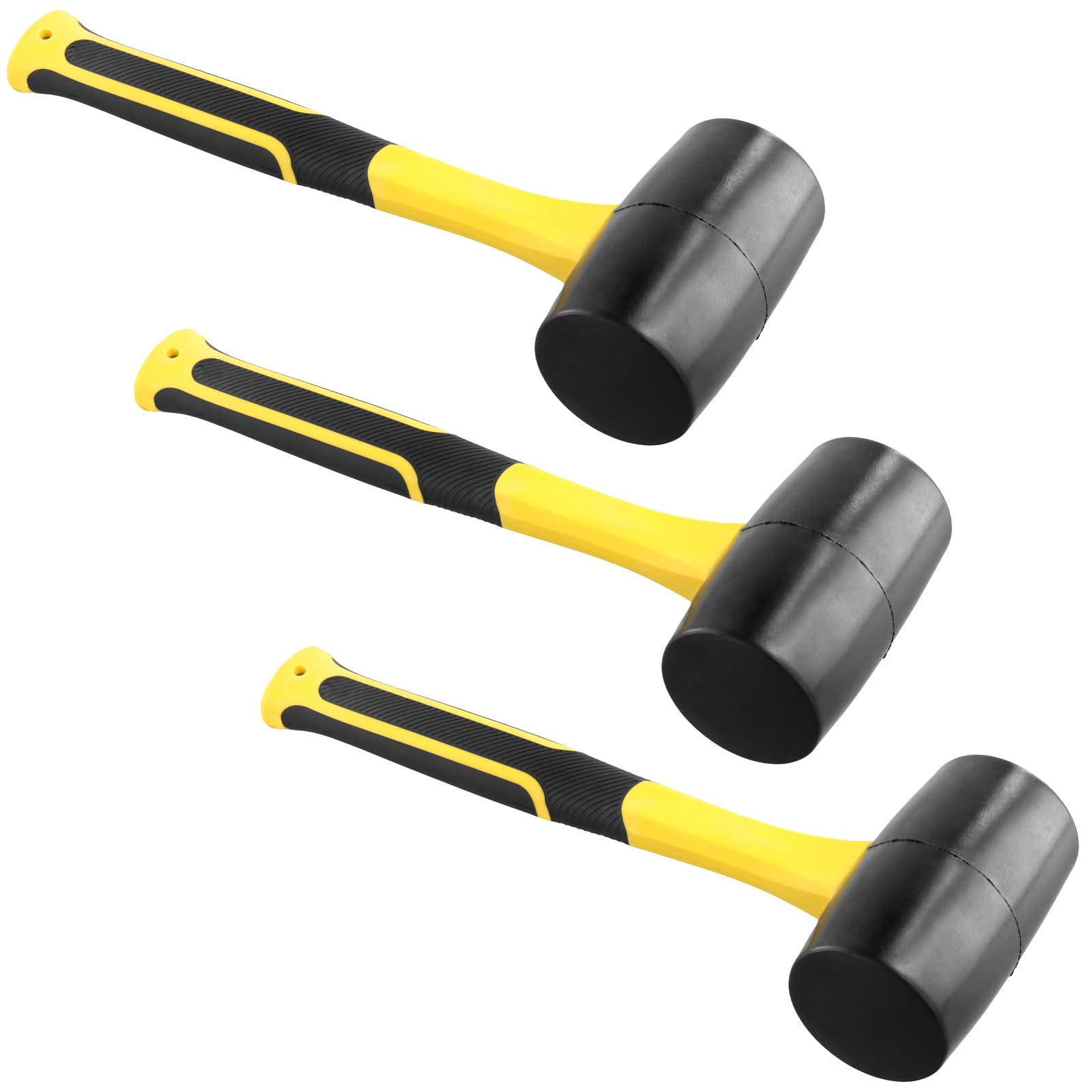 SEUNMUK 3 Pack 16 oz Rubber Hammer, Heavy Duty Mallet, Solid Rubber Mallet with Handing Hole for Floor coverings Carpentry Automotive Work, Yellow Black