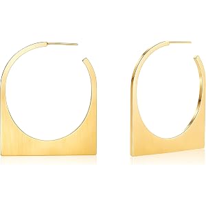 Poaiiu Statement Hoop Earrings for Women Geometric Square | Brass Base, Brushed Matte Finish, Open Arc Silhouette, S925 Silve