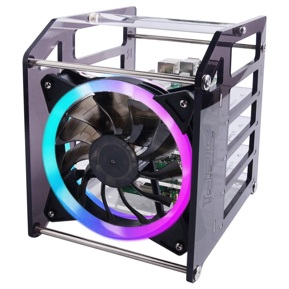 GeeekPi Cluster Case, Stackable Rack Case with 120mm Big Fan LED 5V RGB Fan for Raspberry Pi 4B/3B+/3B/2B/B+ and Jetson Nano (4-Layers)