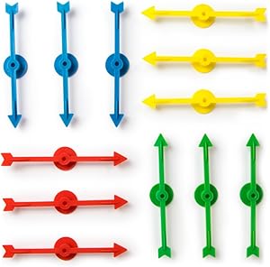 12-pack of Arrow Game Spinners in 4 Rainbow Colors, 3 Arrows Per Color – Assorted Set of 4-inch Plastic Spinner Game Pieces for DIY Board Games, Replacement Pieces, Projects & Classroom Activities