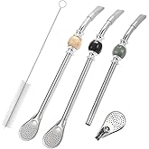 3 Pack Bombilla Mate Straws, 304 Stainless Steel, 8.7 Inch, Spoon Filter | Removable Spoon Filter for Easy Cleaning, Large Size, Cleaning Brush Included, Reusable for Yerba Mate