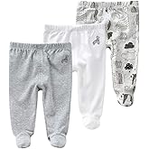 Teach Leanbh Newborn Baby 3 Pack Footed Pants Cotton Embroidery Pringting Casual Leggings 0-12 Months