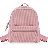 FuninCrea Corduroy Mini Backpack for Women, 4 L Small Backpack Purse Cute Mini Bookbag Little Backpacks with Front Pocket (Pink)