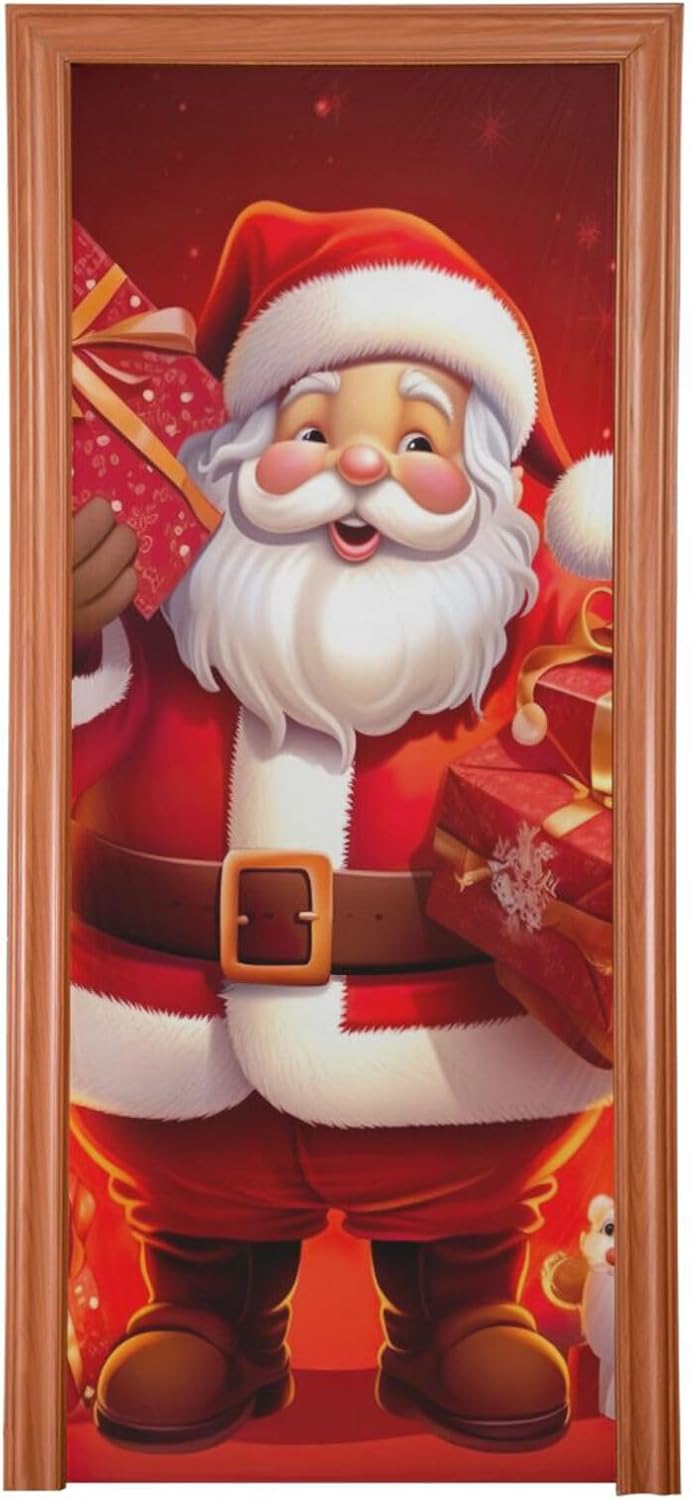 Garage Door Decorations - xigua Christmas Santa Claus Door Cover, Front Door Cover Decoration, Removable Home Decor for Indoor Outdoor, Farmhouse, Holiday Party, Xmas, Enhance Holiday Atmosphere, 35 x 79 in