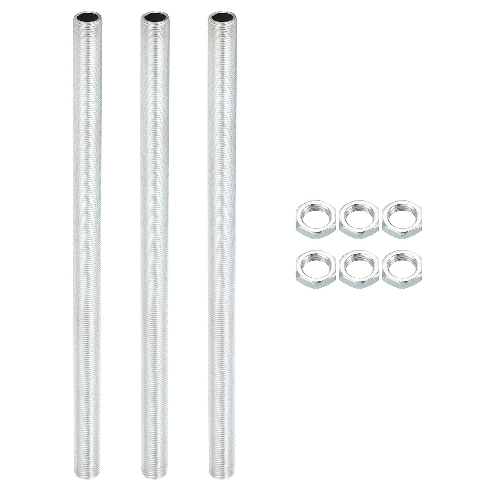 PATIKIL M12 Thread 8.66" Lamp Pipe Kit with Lock Nuts, 3 Set All Thread Rods Fasteners Hardware for Chandelier Ceiling Light DIY, Zinc Plating