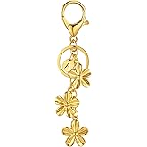 XGALBLA Gold/Silver Initial Keychain Flower Charms for Key Cute Letter Keyring for Purse Handbag Backpack