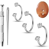 Horseshoe Nose Ring for Women 18G Titanium Steel Double Gem Nose Rings 6mm 7mm 8mm Silver Cartilage Helix Earring Labret Lip Piercing Jewelry