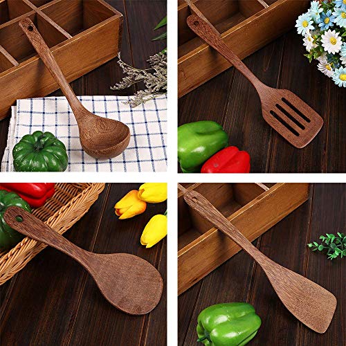 6 Pcs Best Wooden Kitchen Utensils SetWooden Cooking Spatula, Ladle