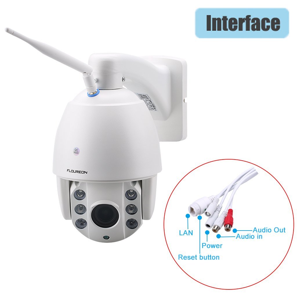 FLOUREON PTZ WiFi IP Camera 1080P HD H.264 Wireless Waterproof CCTV Security Dome Camera 5X Zoom Auto-Focus, 355°Pan/90°Tilt, IR-Cut Night Vision, Motion Detection, Micro SD Card Slot (SD37W)