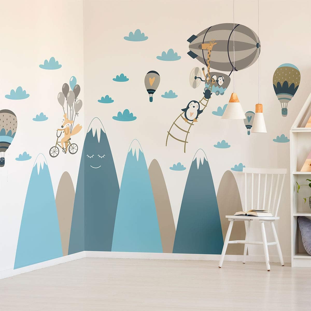 Stickers Muraux Enfant H50 X L90 Cm Sticker Mural Scandinave Decoration Chambre Bebe Autocollant Mural Geant Montagnes Scandinaves Et Animaux En Voyage Stickers Muraux Enfants Decorations Murales Stickers Muraux